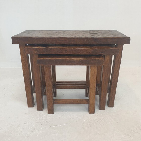 Image 1 of Vintage Brutalist wooden nesting tables, Holland 1960s