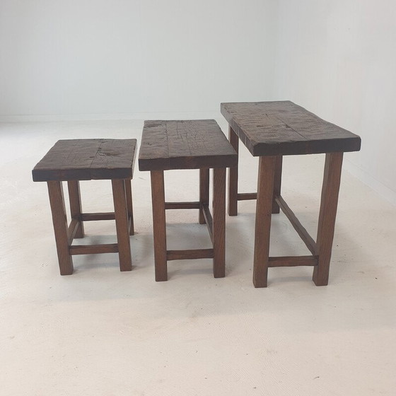 Image 1 of Vintage Brutalist wooden nesting tables, Holland 1960s