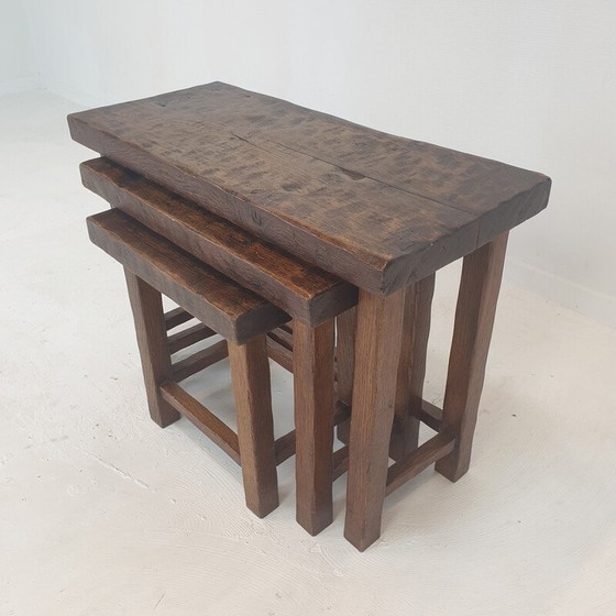 Image 1 of Vintage Brutalist wooden nesting tables, Holland 1960s