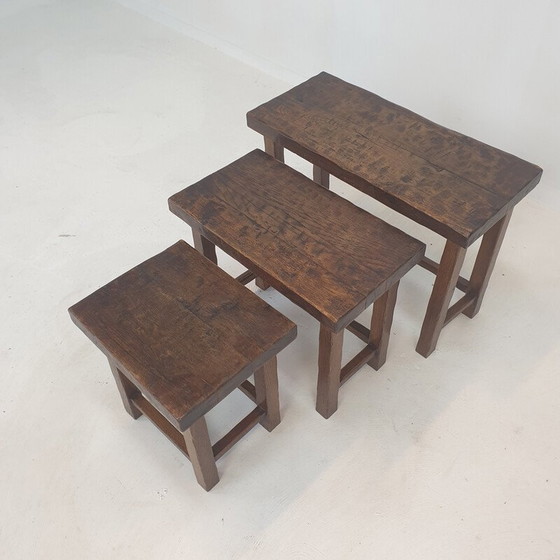 Image 1 of Vintage Brutalist wooden nesting tables, Holland 1960s