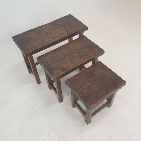 Image 1 of Vintage Brutalist wooden nesting tables, Holland 1960s