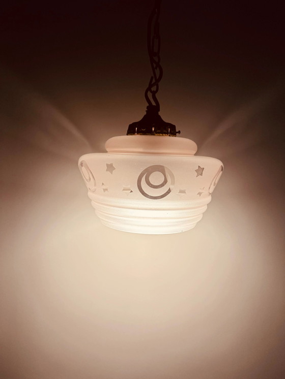 Image 1 of Pink Art Nouveau Pendant Lamp Moon And Stars