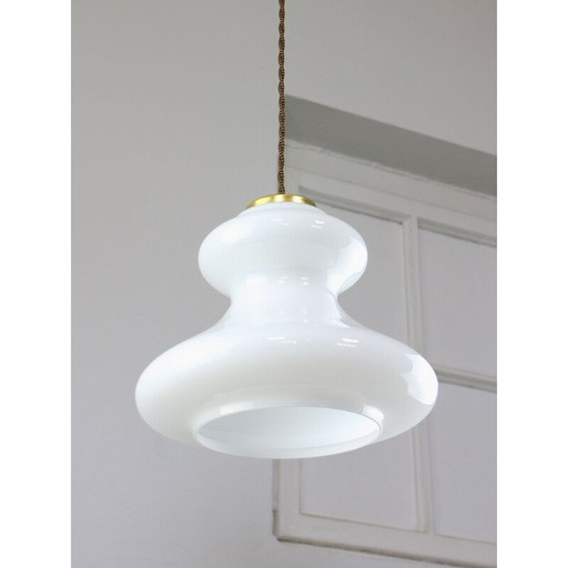 Vintage brass and white glass pendant lamp, Italy