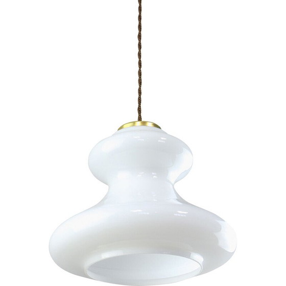 Image 1 of Lampada a sospensione vintage in ottone e vetro bianco, Italia