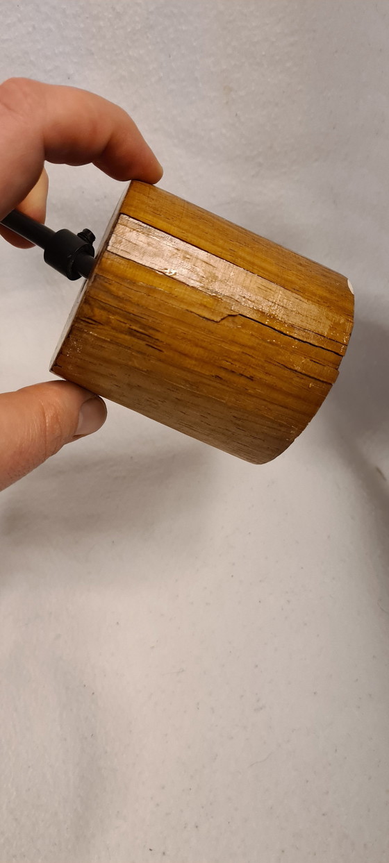 Image 1 of Lámpara de vidrio de mediados de siglo, cristal, casquillo de madera, años 60/70, luz única