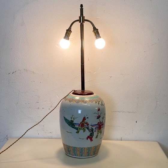 Image 1 of Chinese Porcelain Wooden Lamp Stand