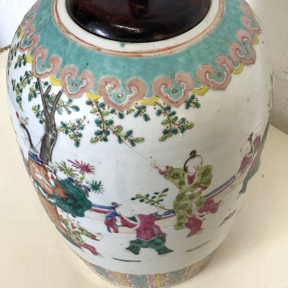 Image 1 of Chinese Porcelain Wooden Lamp Stand