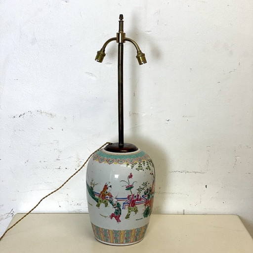 Chinese Porcelain Wooden Lamp Stand