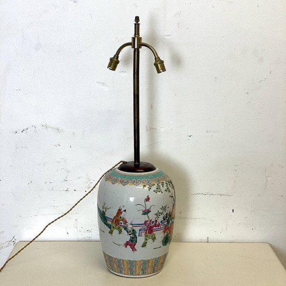 Image 1 of Chinese Porcelain Wooden Lamp Stand