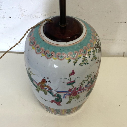 Chinese Porcelain Wooden Lamp Stand