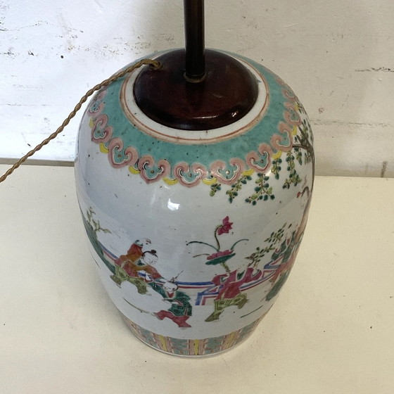 Image 1 of Chinese Porcelain Wooden Lamp Stand