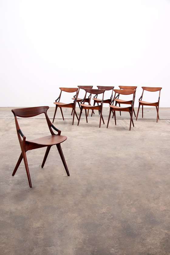 Image 1 of Arne Hovmand Olsen pour Mogens Kold, 1960 8 chaises de salle à manger modèle 71,