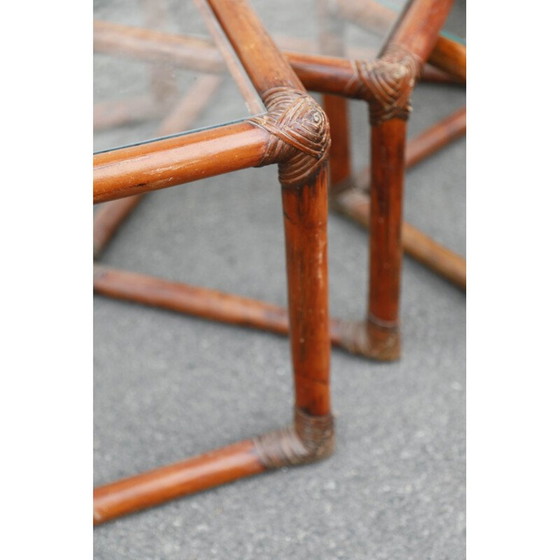 Image 1 of Tavolini vintage in rattan e vetro