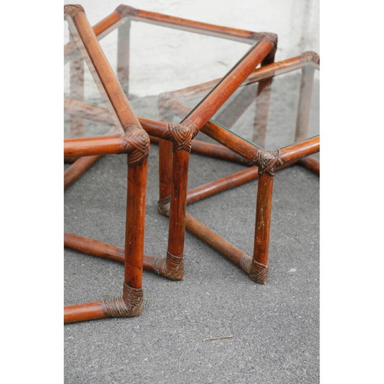 Image 1 of Tavolini vintage in rattan e vetro