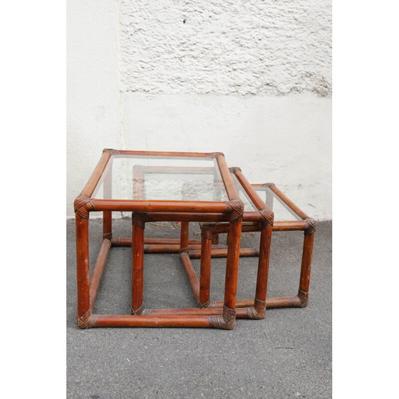 Image 1 of Tavolini vintage in rattan e vetro