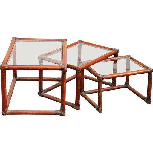 Vintage rattan and glass nesting tables