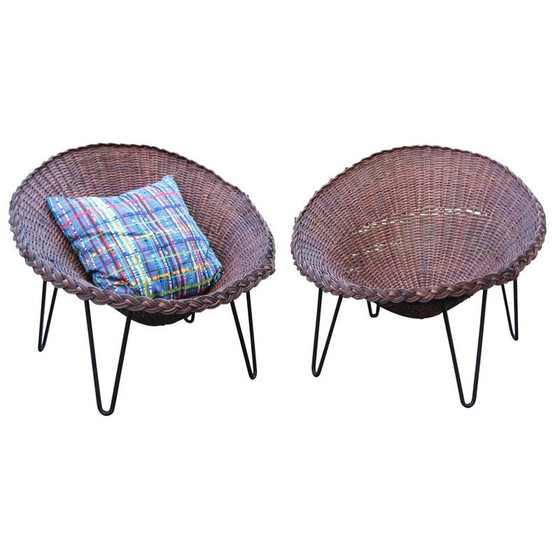 Image 1 of Pair of vintage wicker basket chairs, France 1950