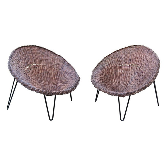 Image 1 of Pair of vintage wicker basket chairs, France 1950