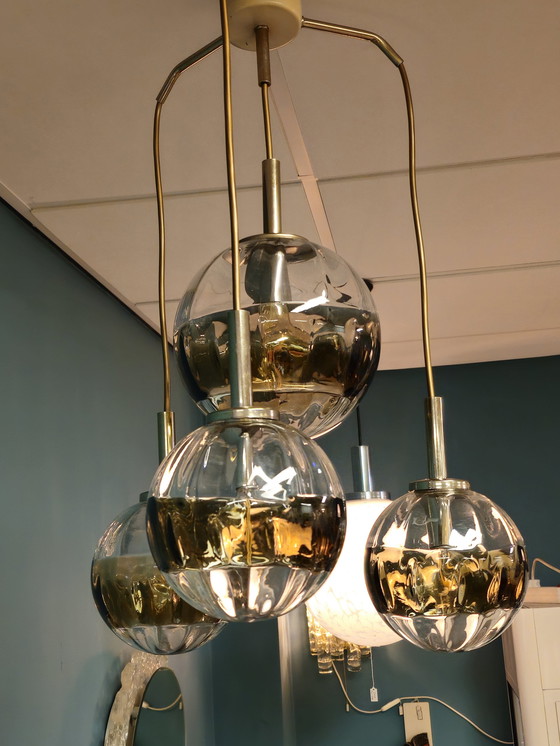 Image 1 of Lampada a sospensione vintage a forma di sfera in vetro a cascata 