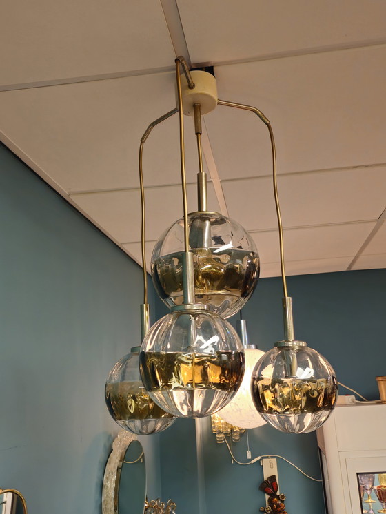 Image 1 of Lampada a sospensione vintage a forma di sfera in vetro a cascata 