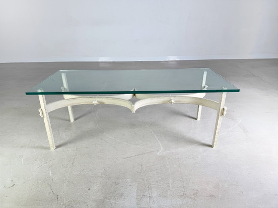 Image 1 of Vintage wrought iron design coffee table glass cast iron unique piece