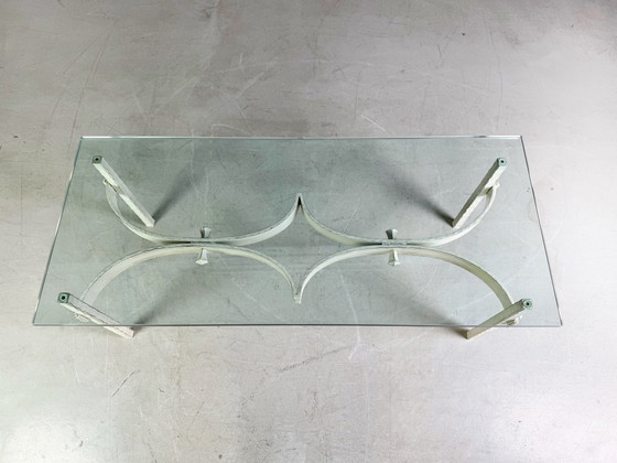 Image 1 of Vintage wrought iron design coffee table glass cast iron unique piece