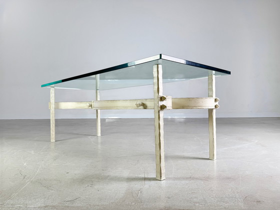 Image 1 of Vintage wrought iron design coffee table glass cast iron unique piece