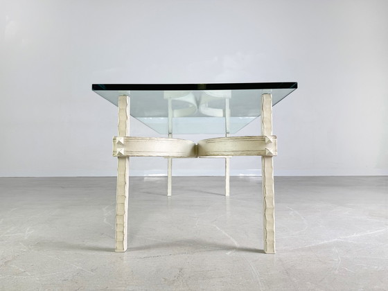 Image 1 of Vintage wrought iron design coffee table glass cast iron unique piece