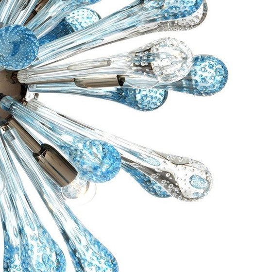 Image 1 of Murano Glass Sputnik Chandelier With Light Blue And Transparent With Air Drops