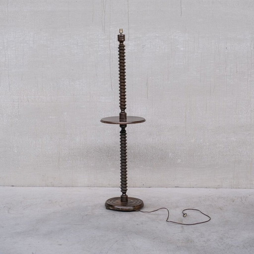 Vintage art deco oak floor lamp by Charles Dudouyt, France 1940
