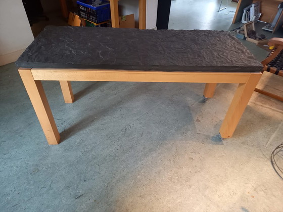 Image 1 of 2x Modern beech and slate tables