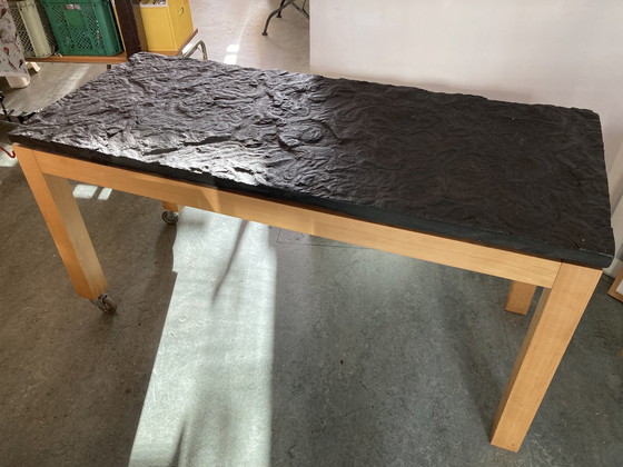 Image 1 of 2x Modern beech and slate tables