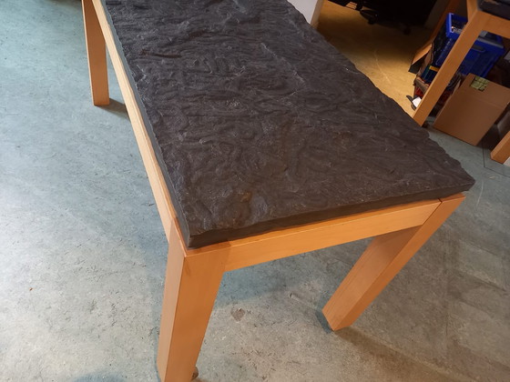 Image 1 of 2x Modern beech and slate tables