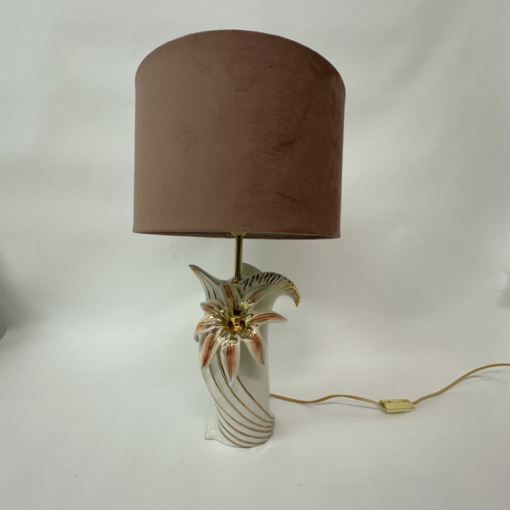 Image 1 of Hollywood regency table lamp ceramic flower