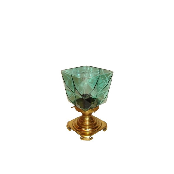 Image 1 of Vintage brass and glass night lamp, Poland 1960