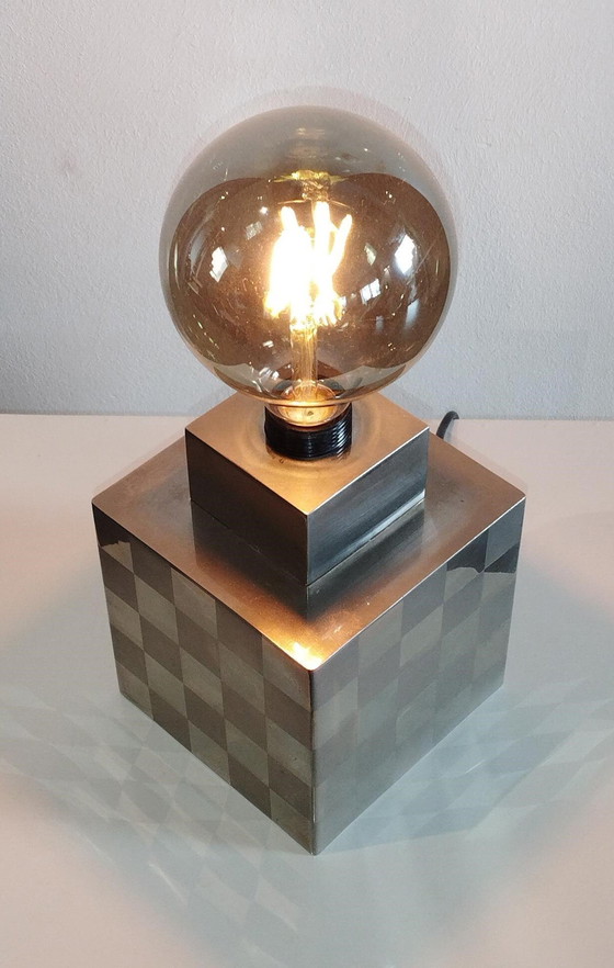 Image 1 of Lampada a cubo - A scacchi attribuita a Françoise Sée - Design dell'era spaziale - Periodo vintage anni '60 / '70 - 