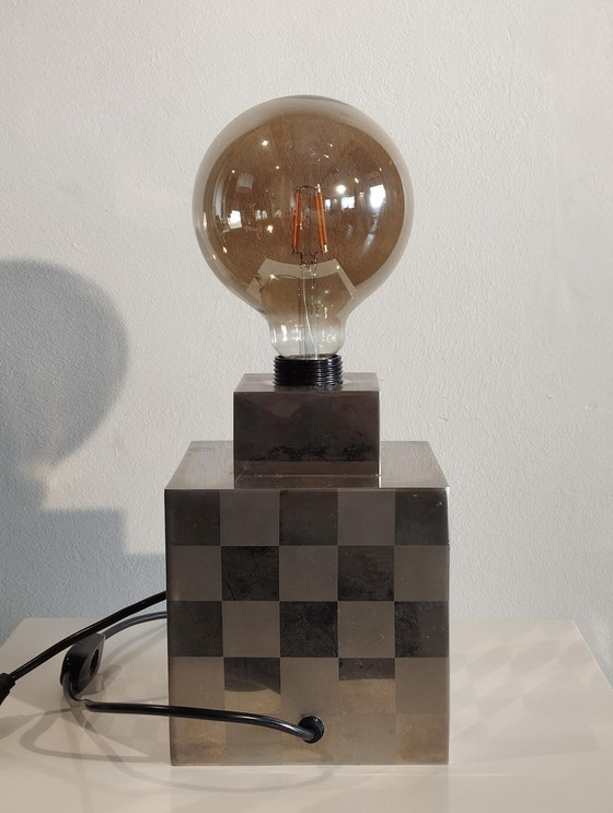 Image 1 of Lampada a cubo - A scacchi attribuita a Françoise Sée - Design dell'era spaziale - Periodo vintage anni '60 / '70 - 