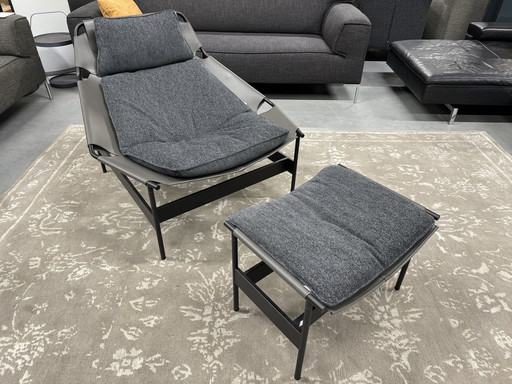 New Rolf Benz Jacky armchair with footstool fabric Leather