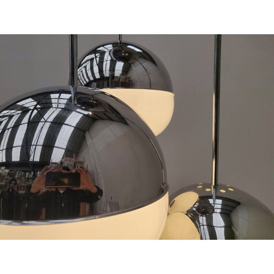 Image 1 of Vintage Chrome and glass suspension