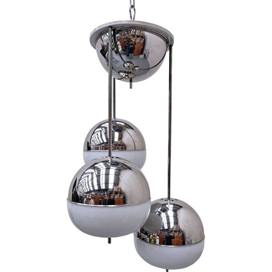Image 1 of Vintage Chrome and glass suspension