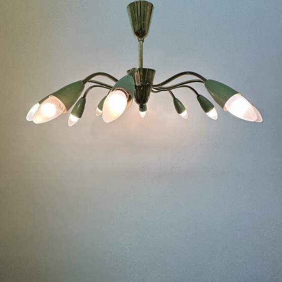 Image 1 of Lampada da soffitto vintage a forma di ragno in ottone, 1950