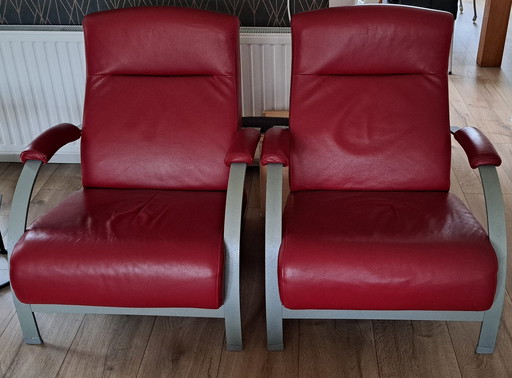 2x Design Armchairs - Red Leather