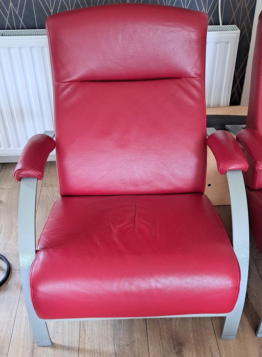 2x Design Armchairs - Red Leather