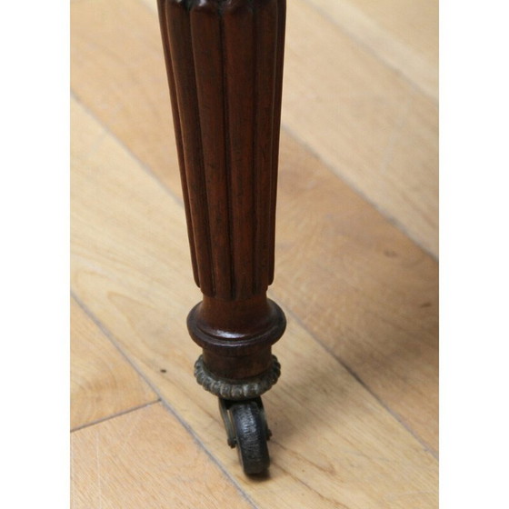 Image 1 of Poltrona vintage in legno scuro e velluto grigio