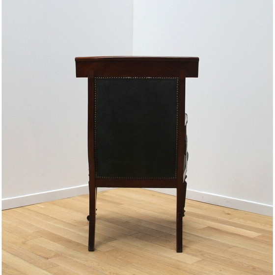 Image 1 of Poltrona vintage in legno scuro e velluto grigio