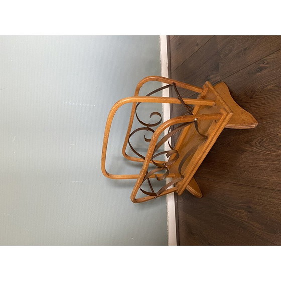 Image 1 of Vintage wooden and brass magazine rack,1930