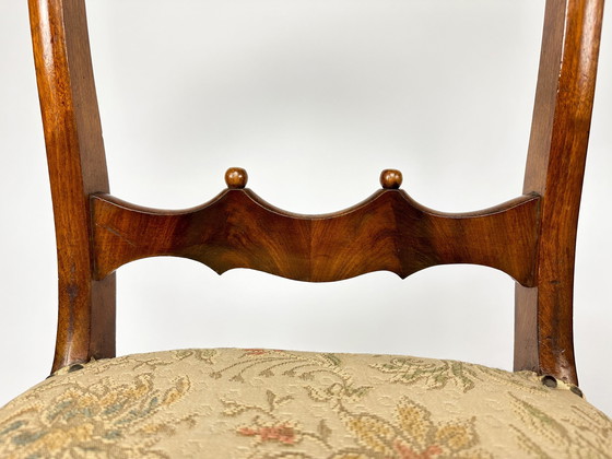 Image 1 of Antique Set Of Two Mahogany Veneer Chairs And Upholstered Seats