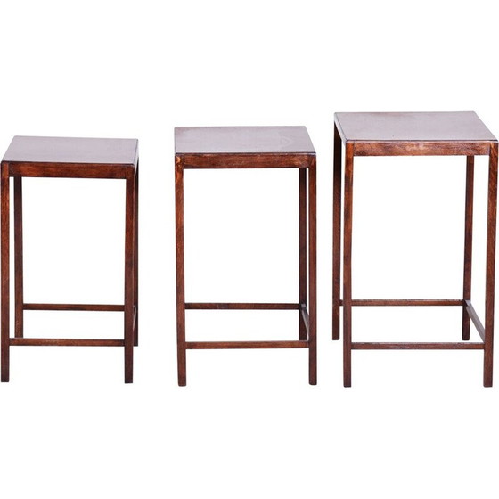 Image 1 of Vintage art deco oak formica and kartonfer nesting tables by Jindrich Halabala for Up Zavody, 1930