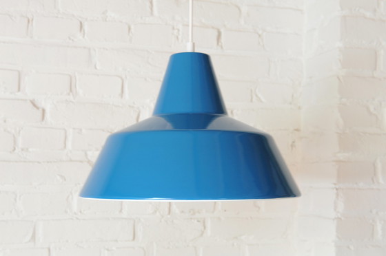 Image 1 of Set of 2 Louis Poulsen blue enamel minimalist industrial pendant lamps