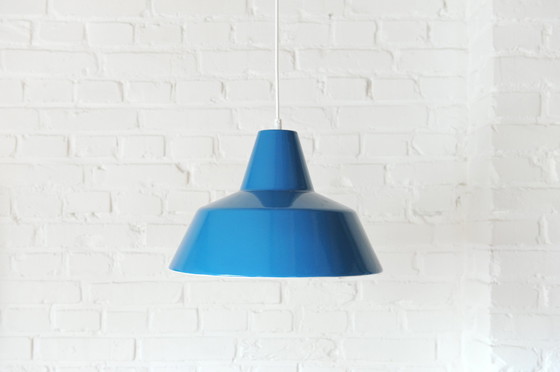 Image 1 of Set of 2 Louis Poulsen blue enamel minimalist industrial pendant lamps